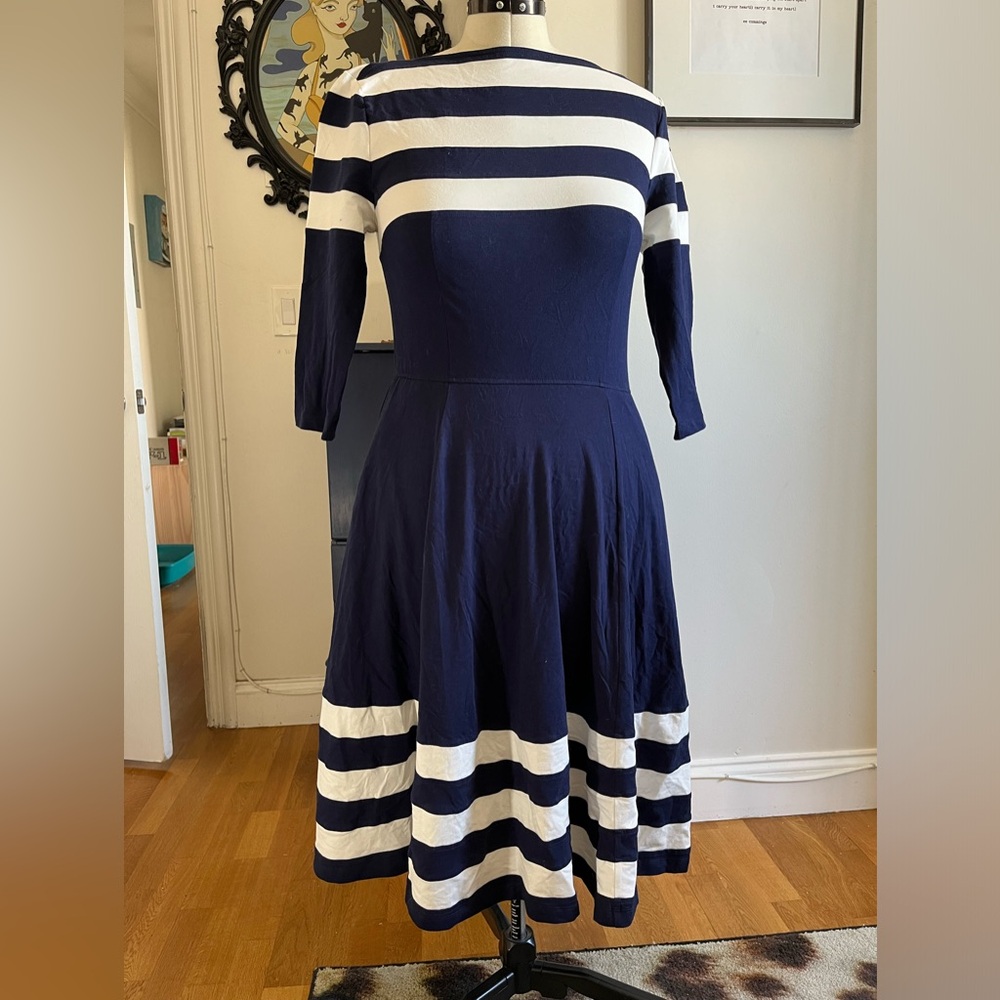 Navy and white striped nautical knit dress